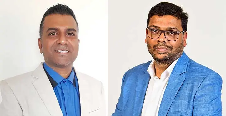 Incoming Datec Fiji chief executive office Vinit Nand and Outgoing Datec Fiji chief executive office Satyen Singh.
