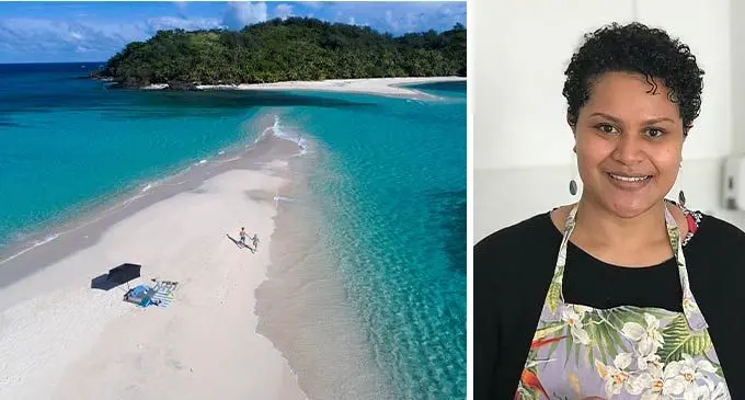 Helen’s Sweet Treats owner , Helen Raravula and the White sandy beaches in the Yasawas. 