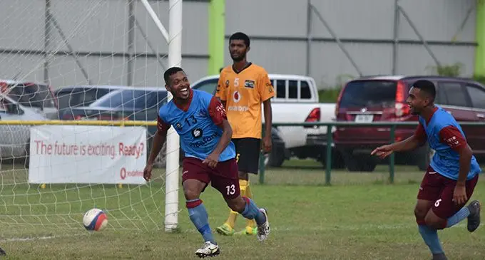 Nasinu's Joseph Mishra scores his second goal against Tavu at Garvey PArk in Tavua on February 24, 2019. Photo: Waisea Nasokia