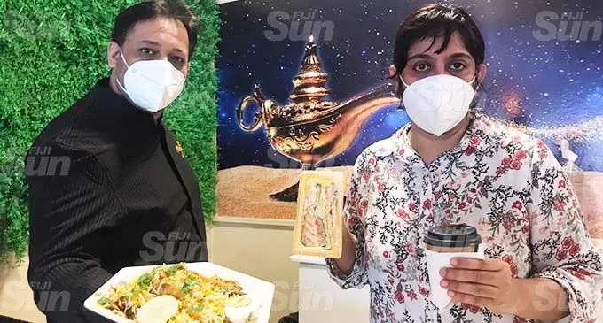 Mughlai Restaurant and Hookah Lounge owners, from left: Arif Shaik and Shaireen Nisha at their restaurant at Vivras Plaza on September 3, 2021. Photo: Wati Talebula-Nuku 