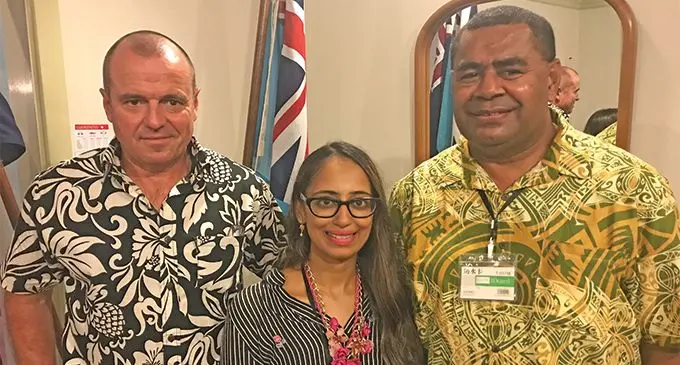 From left: Australian High Commissioner John Feakes, Sugandha Goswami and Dr Ilimotama Cawi at the High Commissioner’s residence on March 20, 2019. Photo: Ilaijia Ravuwai