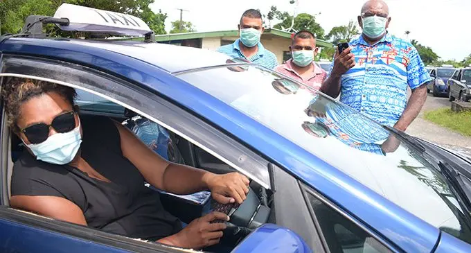 Delana Taxis drivers (from left) Nanise Tikoidina, Ronal Kumar, Don Singh and Jope Tikoidina are now using face mask as they serve their customers on April 22, 2021. Photo: Ronald Kumar.