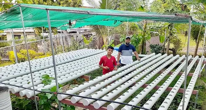 Mobin Khan set up the hydroponic farm for his son, Haayan Khan in Varadoli, Ba.