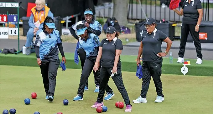 Fiji women bowlers (black) at the 2022 Commonwealth Games in Birmingham, UK. Photo: FASANOC