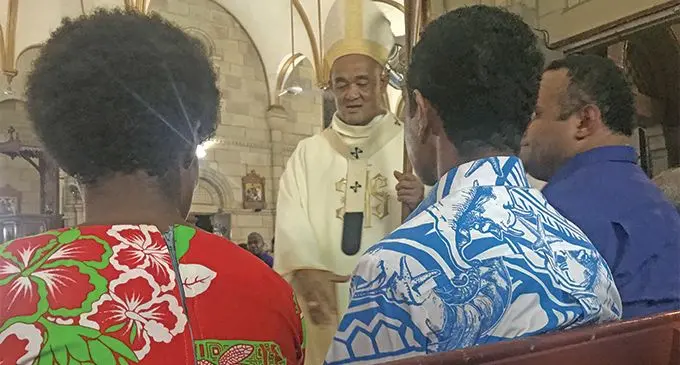 Archbishop Peter Loy Chong led the mass and pointed out the importance and significance of the two symbolisms of the Chrism. Photo: Kelera Sovasiga