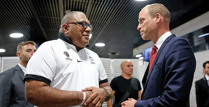 President Ratu Wiliame Katonivere with the Prince of Wales, Prince William at the Rugby World Cup in Paris, France.