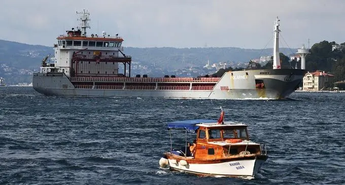 A vessel in the second caravan of ships transporting grain from Ukraine passes through the Bosphorus Strait in Istanbul, Türkiye, August 7, 2022. Photo: Xinhua