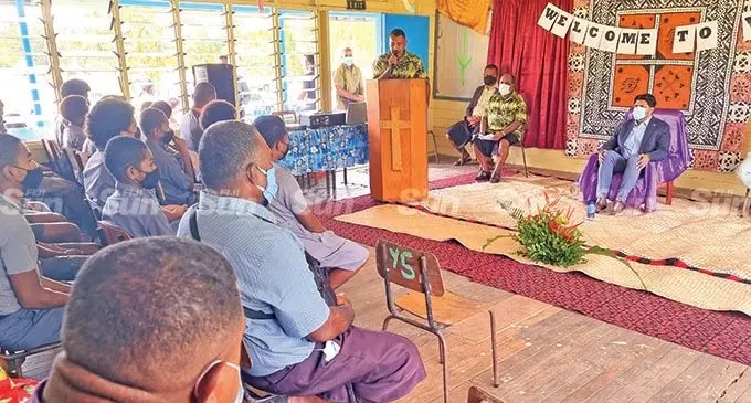 Acting Prime Minister and Attorney-General, Aiyaz Sayed-Khaiyum, listened to the many concerns and requests made by villagers living nearby, at Vunisalusalu Central School in Cakaudrove on February 2, 2022. Photo: Sampras Anand