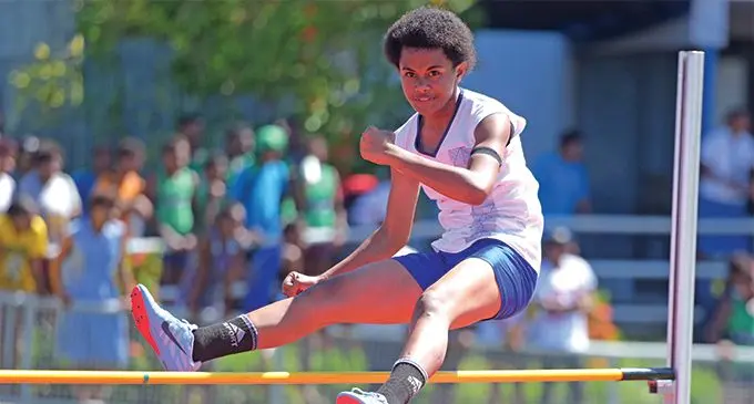 St Joseph’s Secondary School’s Sisilia Tukidia on her way to winning the intermediate girls high jump final during the Suva Zone competition at ANZ Stadium, Suva on March 14, 2019.. Photo: Ronald Kumar