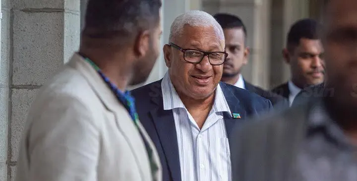 Former Prime Minister Voreqe Bainimarama outside the High Court in Suva on July 19, 2025 . Photo: Josua Buredua