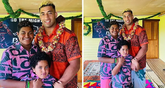 Viliame Kikau with niece Meryl Lasaqa and nephew William Lasaqa during their family gathering in Taro, Bau on December 27, 2021. Photo: Georgina Lasaqa