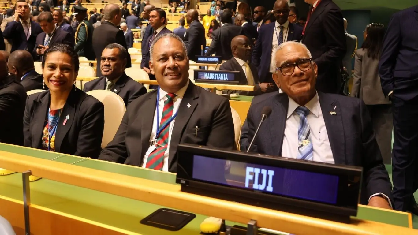 Minister for Information, Environment and Climate Change Lynda Tabuya, Minister for Foreign Affairs and External Trade Sakiasi Ditoka and President Ratu Naiqama Lalabalavu at the 81st session of the United Nations General Assembly in New York this week