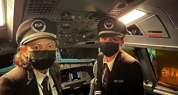 Second Officer A330 Cassandra Robinson (right) with First Officer A330 Petrina Simpson. Photo: Fiji Airways.