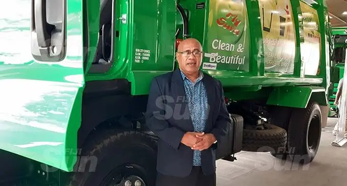 Suva and Lami special administrator chair, Isikeli Tikoduadua infront of the new trucks on October 1, 2020. Photo: Shalveen Chand