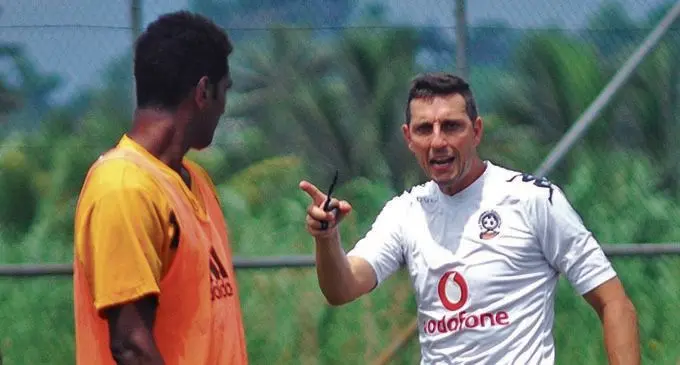 Vodafone Fijian football coach Christophe Game (right) is happy with the response of players for the Under-23 trials now underway at the Fiji FA Academy in Ba. Photo: Fiji FA Media