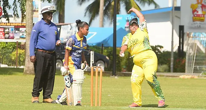 Tieri Fatiaki of Rotuma bowling against Tailevu North during the national women’s cricket tournament at Albert Park, Suva, on April 5, 2022. Photo: Ronald Kumar