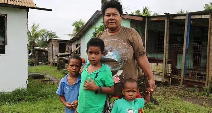 Temalesi Radinikaba with her grandchildren Jone Yacarogovinaka, Mosese Radrodro and Samuela Radrodro at Veidogo informal settlement in Vatuwaqa, Suva, on May 31, 2020.  Photo: Kelera Sovasiga