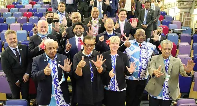 Pacific delegation at the Ocean High Level Ocean Mana to One Blue Planet organised by the Office of the Pacific Ocean Commissioner on November 4, 2021 at the University of Glasgow's, Sir Charles Wilson Building. Photo: Rosi Doviverata