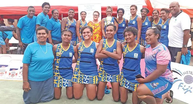 Timaima Molikula Bobo (kneeling fourth from left) with the Nasinu Gold netball team after winning the Digicel Punjas national championship at the National Netball Centre in Suva on October 15, 2022. Photo: Sereana Salalo