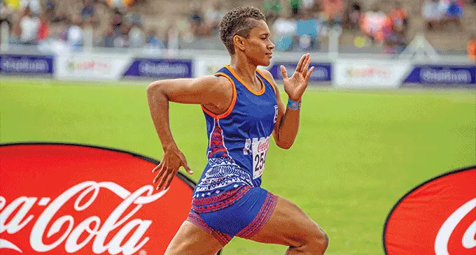 MGM's senior girl's 100 metres gold medallist, Kesaia Boletakanakadavu during  the 2022 Coke Games. Photo: Leon Lord