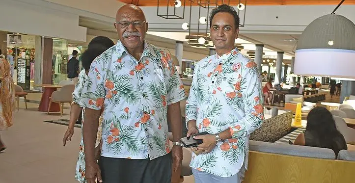 Prime Minister Sitiveni Rabuka with Pacific Recycling Foundation founder Amitesh Deo at the Sheraton Golf Fiji Beach Resort in Nadi last week. Photo: Mereleki Nai