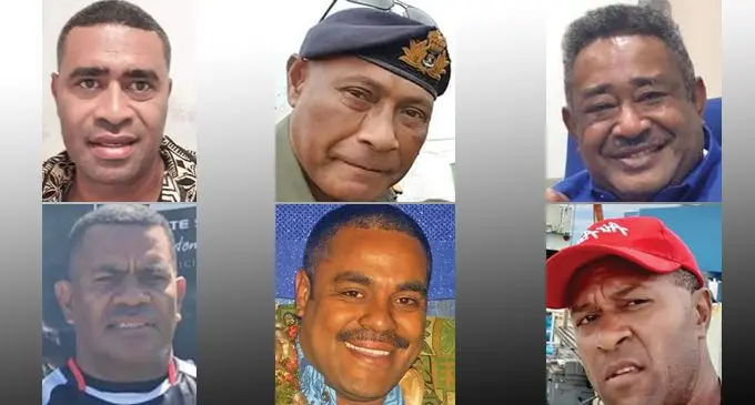 Top L-R: Taniela Vakamoce, Rear Admiral Viliame  Naupoto, Tevita Korosaya. Bottom L-R: Ilaitia Tagituimua, Aporosa Lutunauga, Napolioni Batimala 