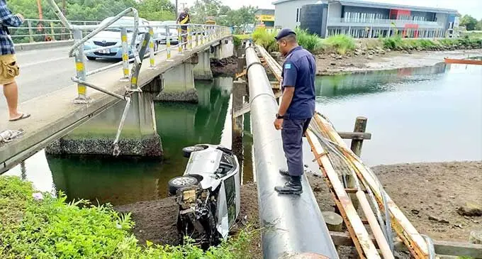 The vehicle that veered off the Lami Bridge on October 4, 2022. Photo: Ronald Kumar