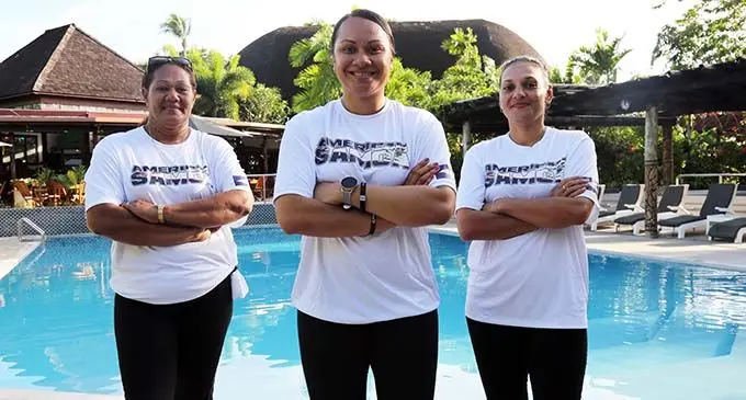 From left: Sera Sucuturaga, Una Serevi and Fiona Trail at Tanoa Tusitala Hotel in Apia, Samoa on July 6,2019. Photo: Anasilini Natoga