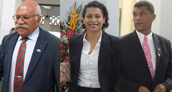 Opposition Leader Sitiveni Rabuka, Opposition Whip Lynda Tabuya and Opposition MP Aseri Radrodro.