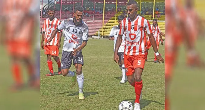 Labasa’s Lekima Gonerau (right) controls possession during their match against Suva at Subrail Park, Labasa on August 20, 2022. Photo: Shratika Naidu