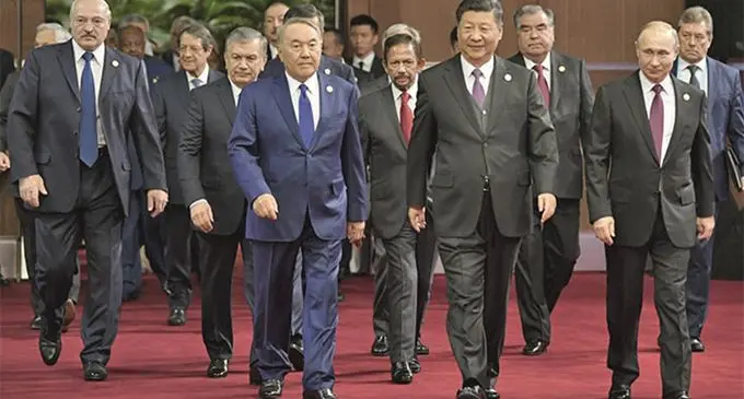 President Xi Jinping and foreign leaders enter the China National Convention Center in Beijing to attend the opening ceremony of the Second Belt and Road Forum on April 26, 2019. Photo: Xinhua