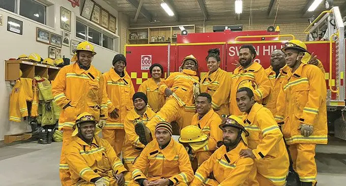  Fijians in regional Victoria, Australia under the PALM scheme became volunteer firefighters with the Country Fire Authority (CFA) since arriving in north-west Victoria to work in the meat processing industry last February. Photo: RNZ Pacific 