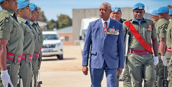Minister for Defence Pio Tikoduadua during his visit to Fijian peacekeepers serving with the United Nations Disengagement Observer Force (UNDOF) in the Golan Heights.