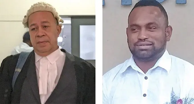 L-R: Isireli Romanu of MIQ Lawyers with Tobia Ravuniwa. 