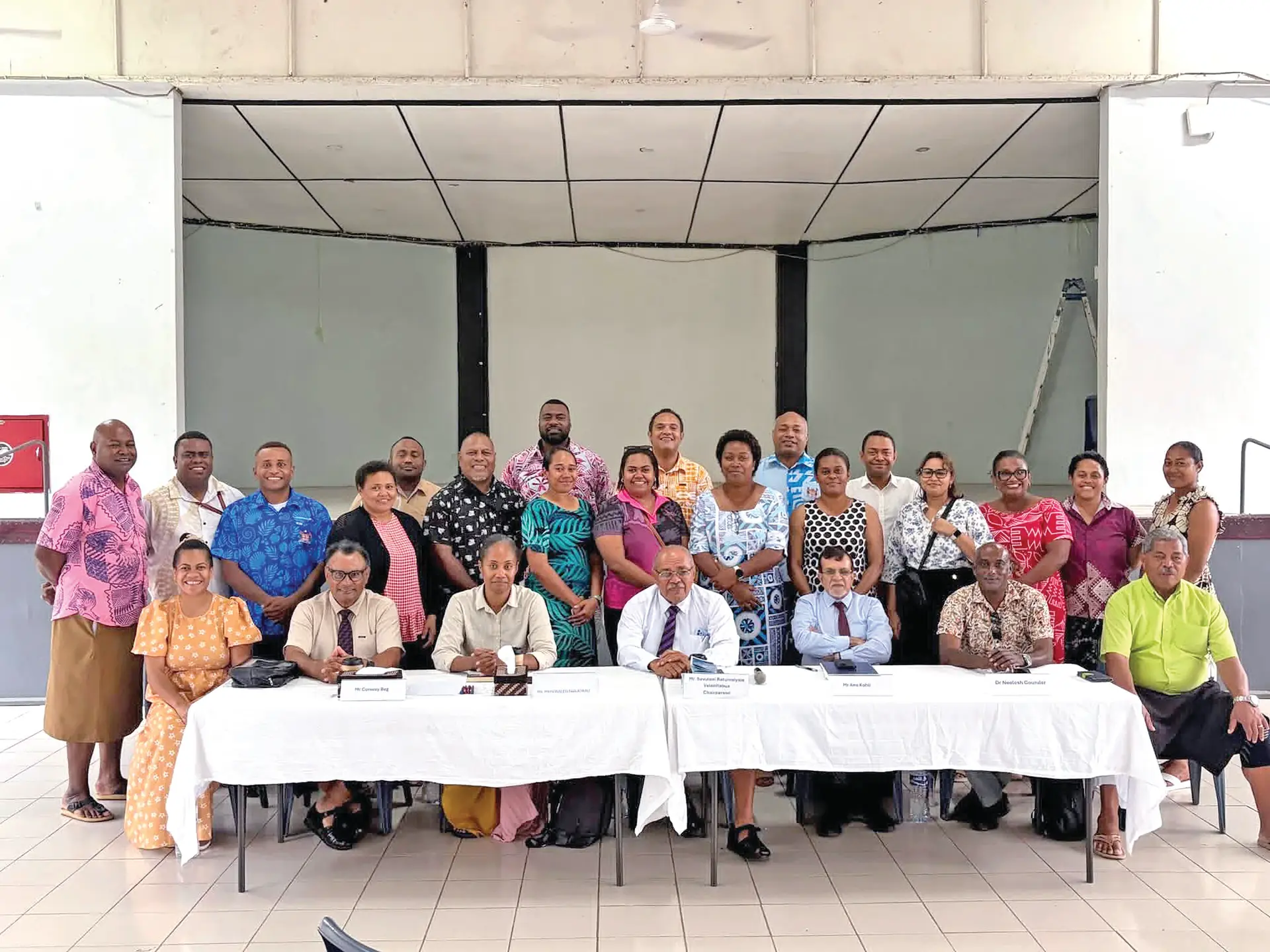 Members of the Fiji Constitution Review Committee with guests at an earlier consultation.