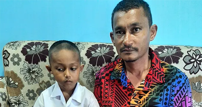 Ravin Singh with his son Prajval Singh a Year One student of Vunimono Sanatan Primary School.