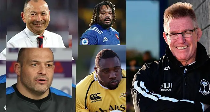 Barbarians Eddie Jones (top), Hooker Rory Best (bottom), Centre Mathieu Bastareaud (top) and Fiji Airways Flying Fijians coach John McKee.