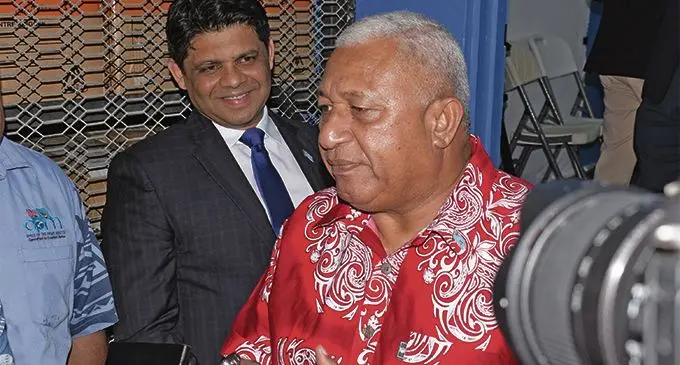 FijiFirst Party leader and Prime Minister Voreqe Bainimarama with party general secretary and Attorney-General Aiyaz Sayed-Khaiyum on September 19, 2018. Photo: Ronald Kumar