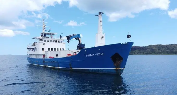 Youth with a Mission (YWAM) Ships Aoateroa vessel ‘YWAM Koha’ carrying a medical team and essential medical supplies and  services for rural communities in Northern Fiji berth at the Malau Jetty on August 23, 2022.