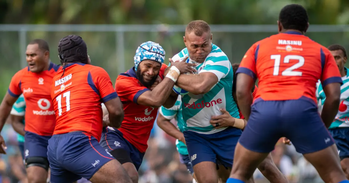 Action between Serua and Nasinu during their Vanua Championship elimination match at the Uprising Resort Grounds in Pacific Harbour on May 30, 2026. Photo: Leon Lord