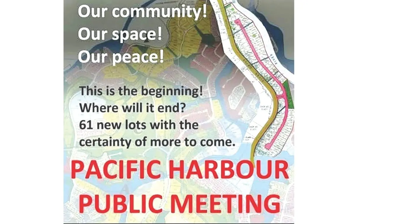 A poster for the Pacific Harbour public meeting.