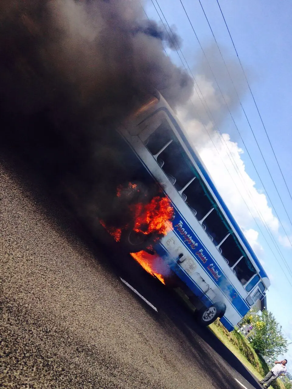 A Maharaj Transport Buses Limited bus caught on fire along the Queen's Road. 
