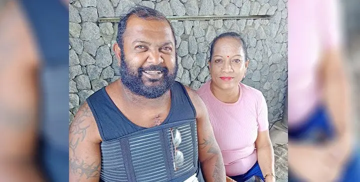 Businessman Jamendra Singh with his wife after the successful heart bypass surgery at the Pacific Specialist Healthcare Hospitals in Nadi.