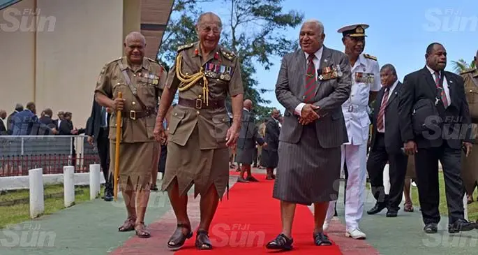 Brigadier-General Ratu Epeli Nailatikau (front/left), with Prime Minister Voreqe Bainimarama at the Queen Elizabeth Barracks in Nabua on July 21, 2020. Photo: Office of the Prime Minister