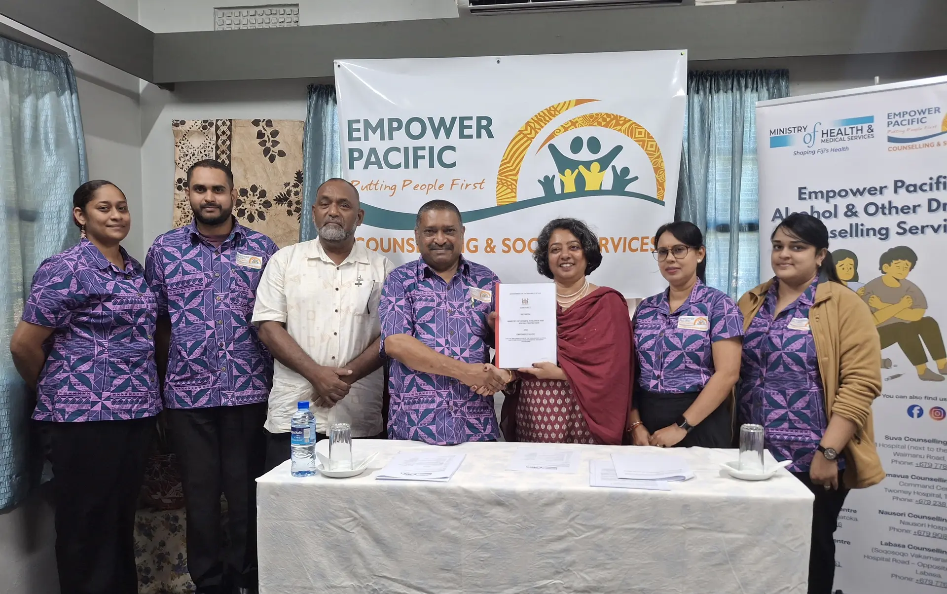 Empower Pacific chief executive officer Patrick Morgam with staff and Minister Sashi Kiran in Lautoka. Photo: Mereleki Nai.
