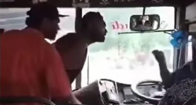 Viral video of the two men harrassing the bus driver.