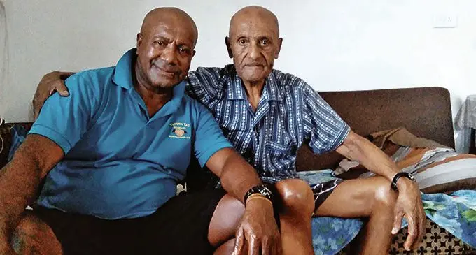 Jone Ramokosoi (left), with his 84-year-old father Timoci Ramokosoi Junior.