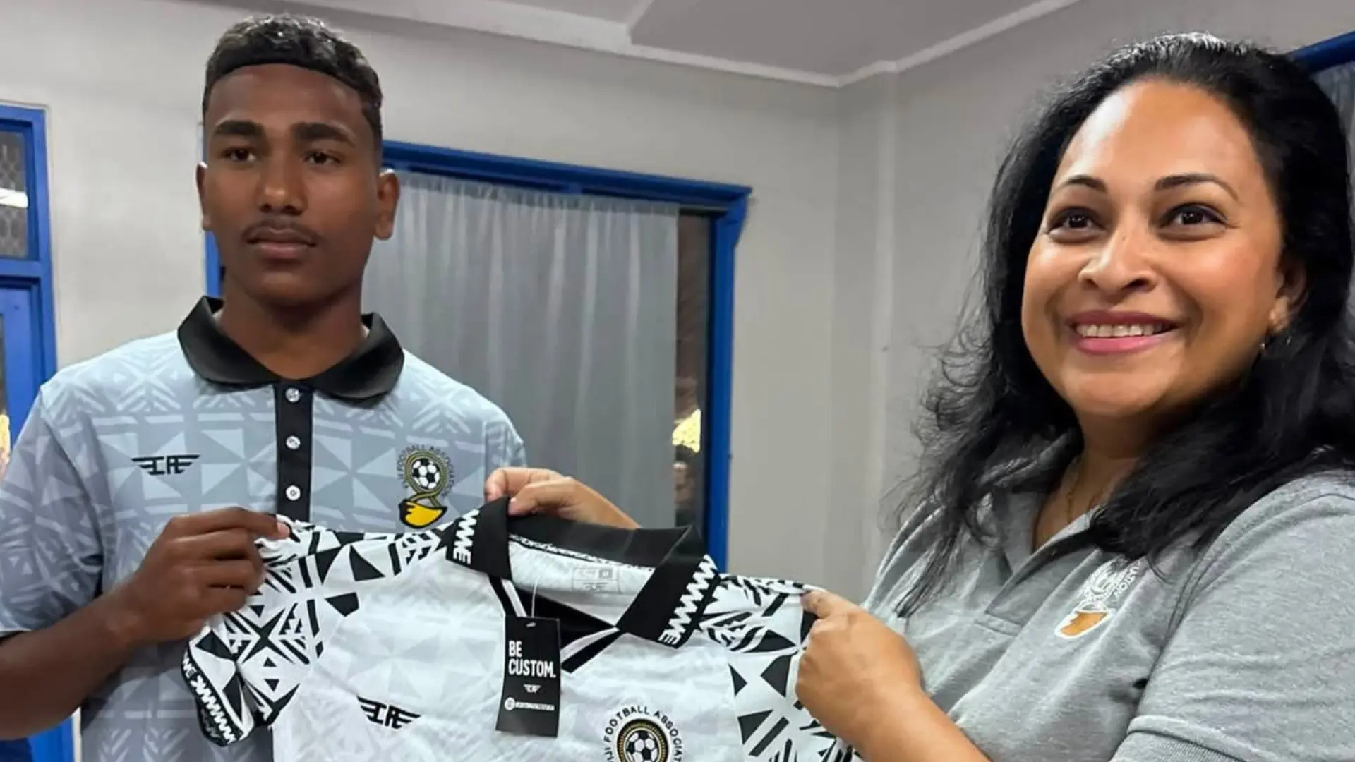 Mohammed Sameer (left) with Fiji FA’s Naziah Ali- Krishna. 