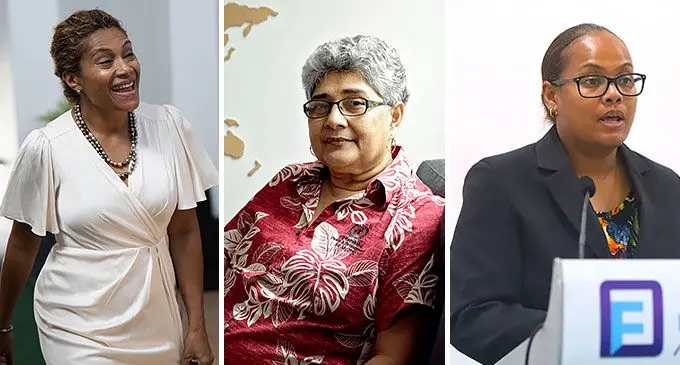 From left: Minister for Women Lynda Tabuya, FWCC Coordinator Shamima Ali, and Acting Supervisor of Elections, Ana Mataiciwa. 