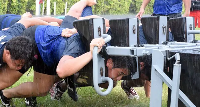 Junior Japan forwards work on their scrums during their training session at Bidesi Park, Suva on March 11, 2018. The Japanese are determined to beat the Fijian Warriors and hoist the World Rugby Pacific Challenge to boost their 2019 Rugby World Cup preparations. Photo: Simione Haravanua.